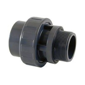 PVC 3-delige koppeling, inwendig lijm x buitendraad, 16 bar